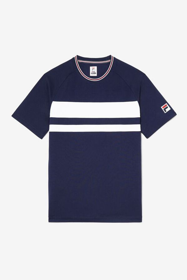 Fila Tričká Panske Námornícka Modrá - Double Stripe Sleeve Tenis Vypredaj - Slovakia 90352-EXYA